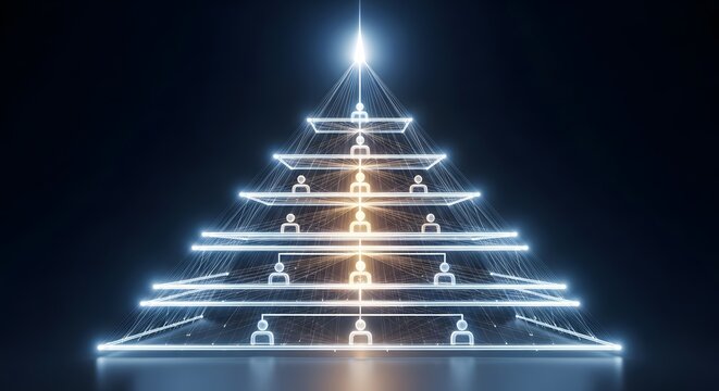 Network marketing pyramid scheme business model structure and hierarchical organization