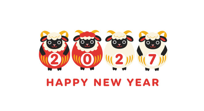 Happy new year greeting with cute cartoon sheep celebrating 2017. - Powered by Adobe