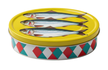 Canned sardines with decorative pattern transparent background cutout png