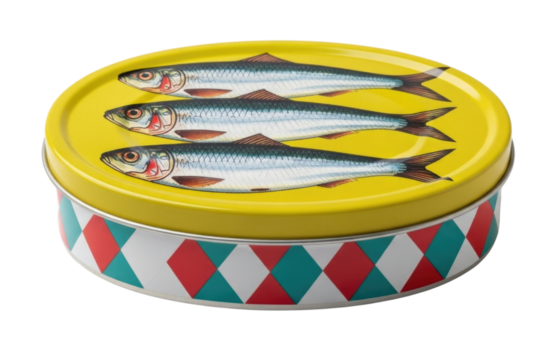 Canned sardines with decorative pattern transparent background cutout png - Powered by Adobe