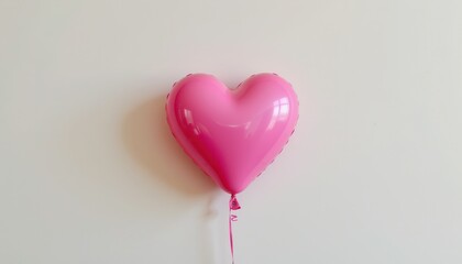 Bright Pink Heart Shaped Balloon Floating Against a Clean White Background