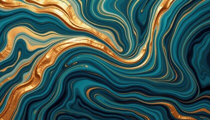 Abstract Blue and Gold Swirl Design with Fluid Art Texture for Background and Artistic Applications