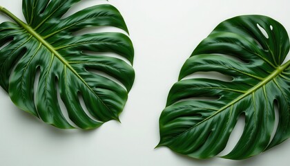 Lush Green Monstera Leaves on Minimalist White Surface for Natural and Tropical Decor Elements