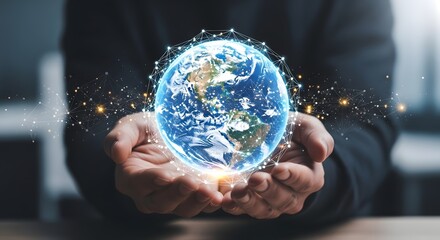 Globalization technology connection business concept earth in hands digital network