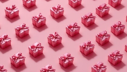 Countless Small Pink Gift Boxes with Ribbons on a Soft Pink Background for Celebratory Themes