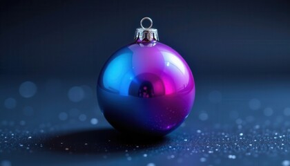 Colorful Christmas Ornament with Reflections and Sparkles on a Dark Background for Holiday Celebrations