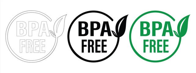 Flat badge icon BPA bisphenol A and phthalates for non-toxic plastic white, black green vector
