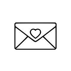 A simple, minimalist line drawing of a sealed envelope, adorned with a heart symbol in the center.