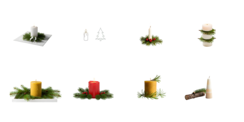 Collection of advent wreaths with candles isolated on transparent background for the christmas time and the advent season