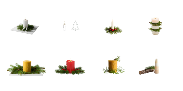 Collection of advent wreaths with candles isolated on transparent background for the christmas time and the advent season