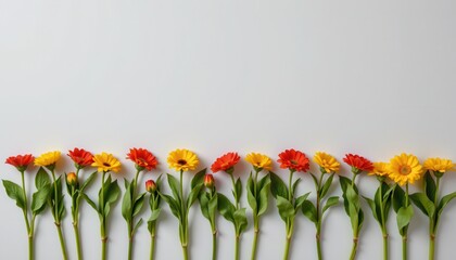 Colorful Flower Arrangement of Red, Yellow, and Orange Blooms on Bright Background
