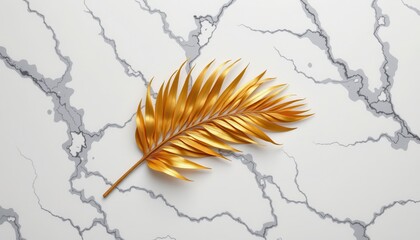 Golden Palm Leaf on Marble Background, Elegant and Modern Decorative Element for Interior Design and Art