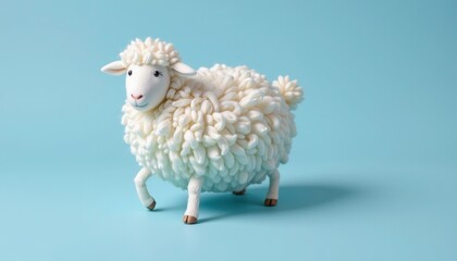Playful sheep figurine with fluffy texture on a blue background showcasing creative decoration ideas