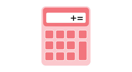 Cute pink calculator with a plus and equals sign on its display, representing arithmetic math and financial calculations.