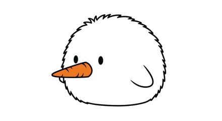Adorable illustration of a cute white fluffy bird-like creature with a vibrant orange carrot nose, resembling a small snowman.