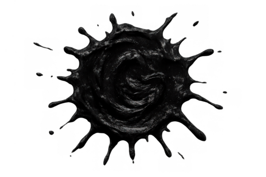 Black liquid splash creating an abstract ink blot design, dynamic fluid spill with transparent background - Powered by Adobe