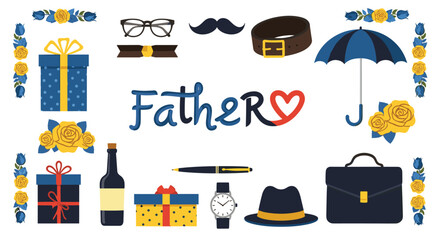 Happy father's day with gifts and accessories.
