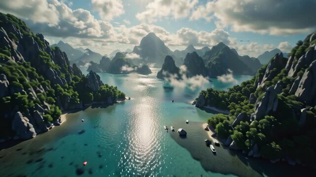 Halong Bay, Vietnam Scenic Landscape, Limestone Karsts, Turquoise Water