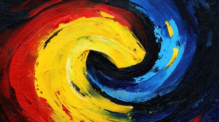 Abstract Swirl of Crimson Gold and Sapphire Colors on Dark Background Generative Art