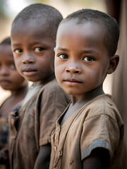 African children standing together watching camera