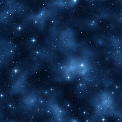 Naklejka premium Blue space background with stars and nebulae. Seamless tiling pattern, digital illustration.