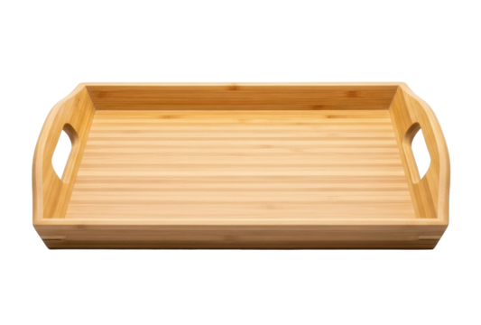 Wooden serving tray with handles, perfect for carrying food and drinks.