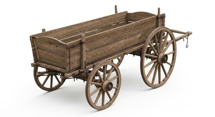 Fototapeta premium Rustic Wooden Wagon Isolated on White Background, Cart, Carriage, Vintage