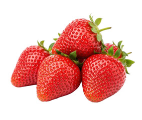 Close-up shot of ripe, juicy strawberries, showcasing their vibrant red color and textured surface.