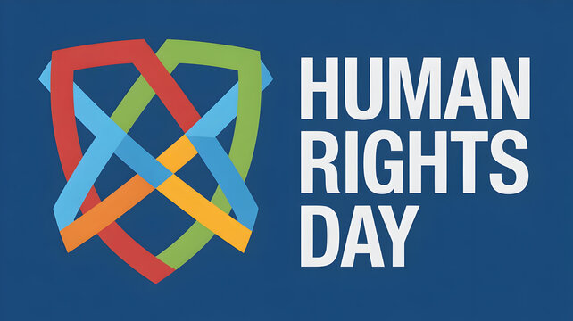 Celebrate Human Rights Day with colorful abstract shapes on a blue background - Powered by Adobe