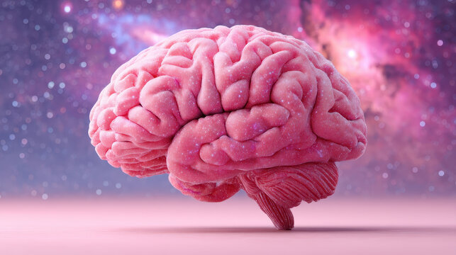 Brain symbolizes mental health and wellness, representing importance of nurturing our mental well being in vast universe of possibilities - Powered by Adobe