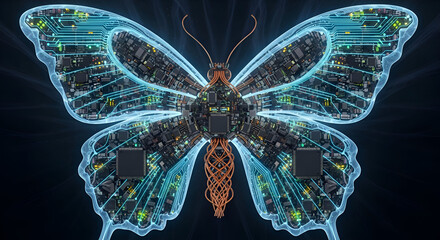 Stunning digital butterfly fuses nature's elegance with cutting-edge technology, symbolizing innovation and transformation in the digital age