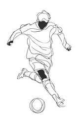 Fototapeta premium Abstract continuous line art of soccer player striking ball for minimalist sports poster and creative design
