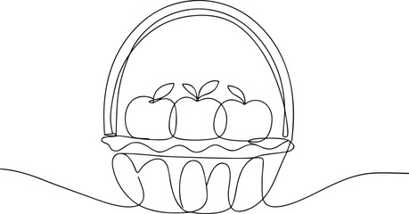 Fototapeta premium Continuous line drawing of a basket of apples fruit