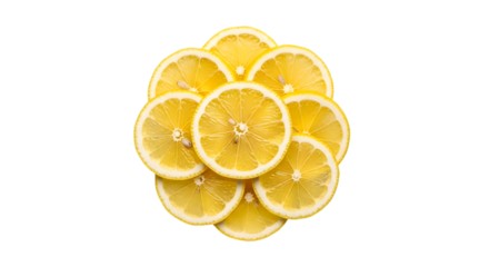 A bright and refreshing arrangement of sliced lemons, isolated on a transparent background