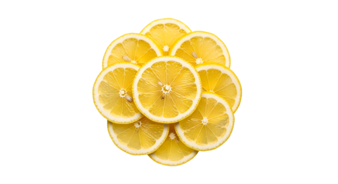 A bright and refreshing arrangement of sliced lemons, isolated on a transparent background