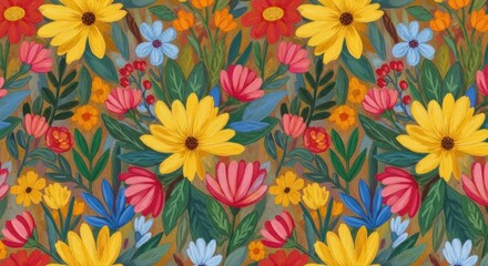 Vibrant Textured Floral Pattern, Flowers, Colorful, Garden