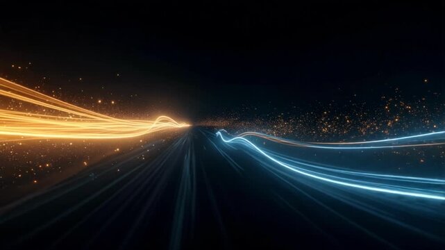 Stunning abstract light trails loop showcasing high speed travel and advanced technology, perfect for futuristic designs and modern presentations - Powered by Adobe
