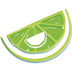 Vibrant Green Lime Slice Illustration with Water Droplets and White Outline on Transparent Background Fresh Citrus Fruit Graphic Healthy Refreshing Beverage Ingredient