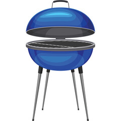 Vibrant Blue Kettle Grill With Open Lid And Chrome Legs On Transparent Background Ideal For Outdoor Cooking And Summer Barbecues