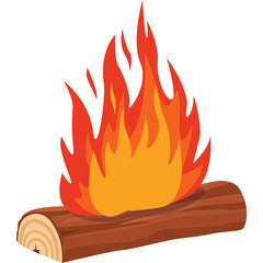 Vibrant Campfire With Orange And Red Flames Burning Brightly On A Log Isolated On A Transparent Background