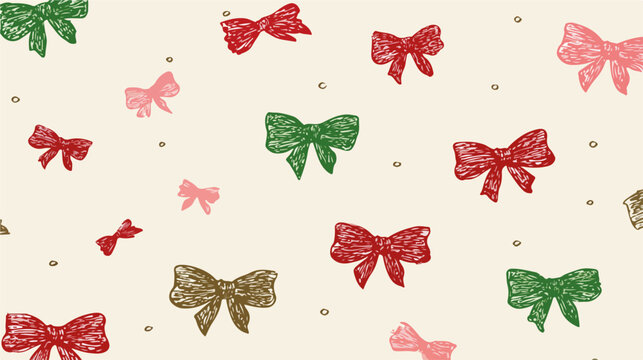 Sfondo festivo con fiocchi colorati e pois dorati, ideale per decorazioni natalizie e di festa.