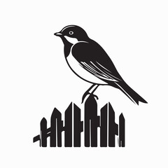 Cute Little Bird Perched on Fence Logo isolated on white background