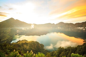 Sunrise Over Crater Lake at Mount Rinjani, Lombok