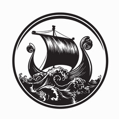 Medieval Viking Ship Sailing Through Waves Image Vector on white background