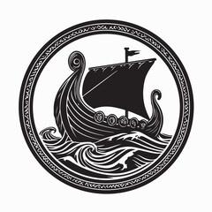 Ancient Viking Ship Riding the Ocean Waves Image Vector Isolated on white background