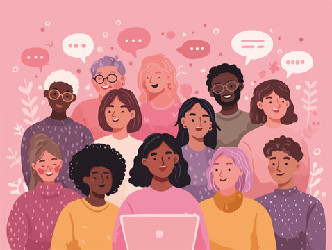 Un gruppo diversificato di persone che comunicano e si connettono, celebrando l'unit&agrave; e la diversit&agrave;.