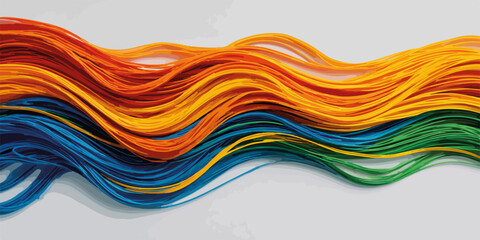 Onde colorate di fili sottili creano un motivo astratto vibrante su sfondo chiaro.