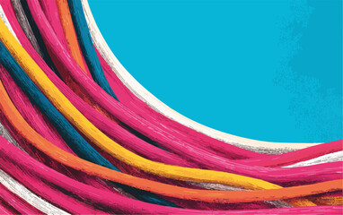 Fascio di cavi colorati su sfondo blu brillante, simbolo di connessione e comunicazione.