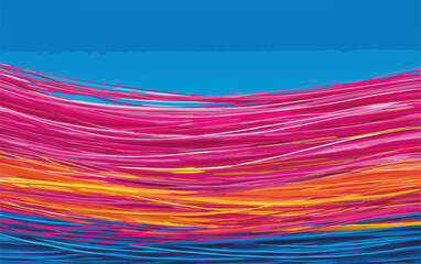 Onda di colori vibranti e astratti su sfondo blu, un flusso dinamico di linee curve.