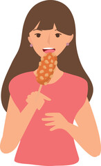Woman eating korean street food illustration